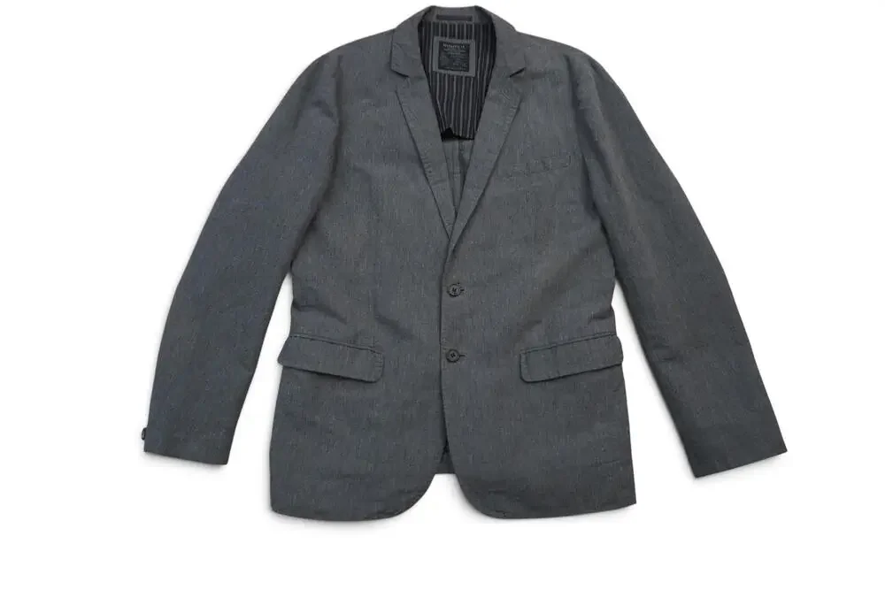 AllSaints Jacket Mens 42 Gray Cotton Linen Spitalfields Single Breasted Blazer